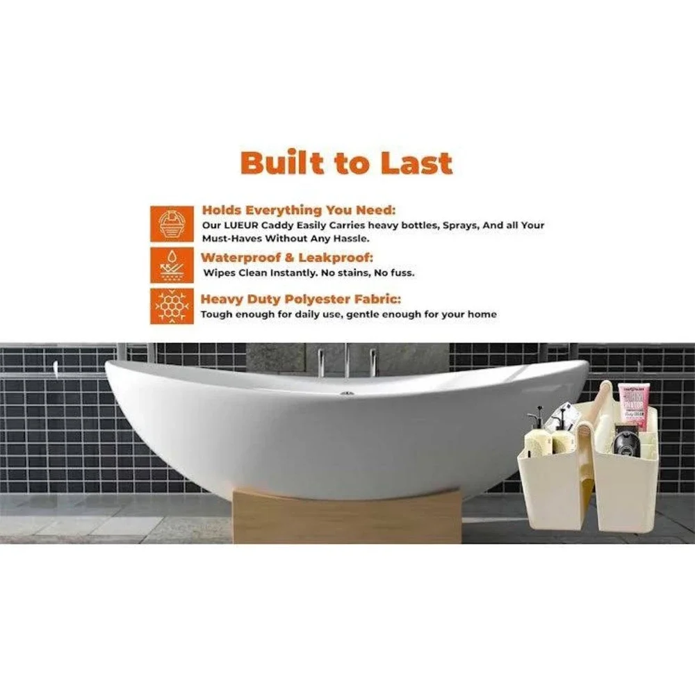 LUEUR Cleaning Caddy Organizer Waterproof Heavy Duty Polyester with Handle Cream